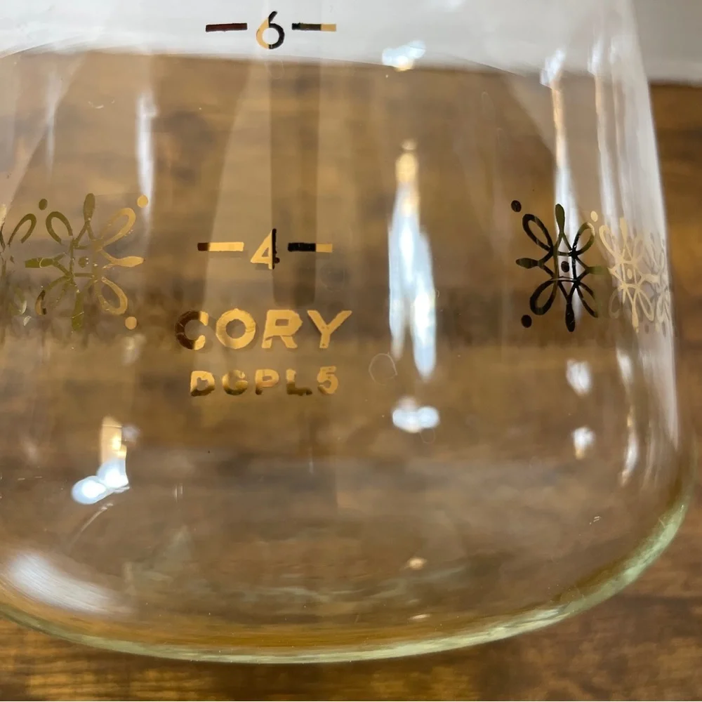 VTG Cory Glass 8c Coffee Pot Carafe Pitcher‎ Wood Grain Gold DGPL5 Retro 70s 80s